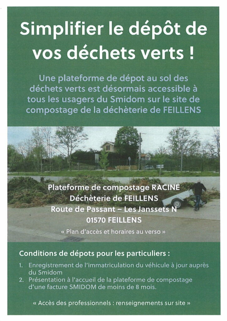 Flyer pour dépôt déchets verts à Feillens (Entreprise Racine) 