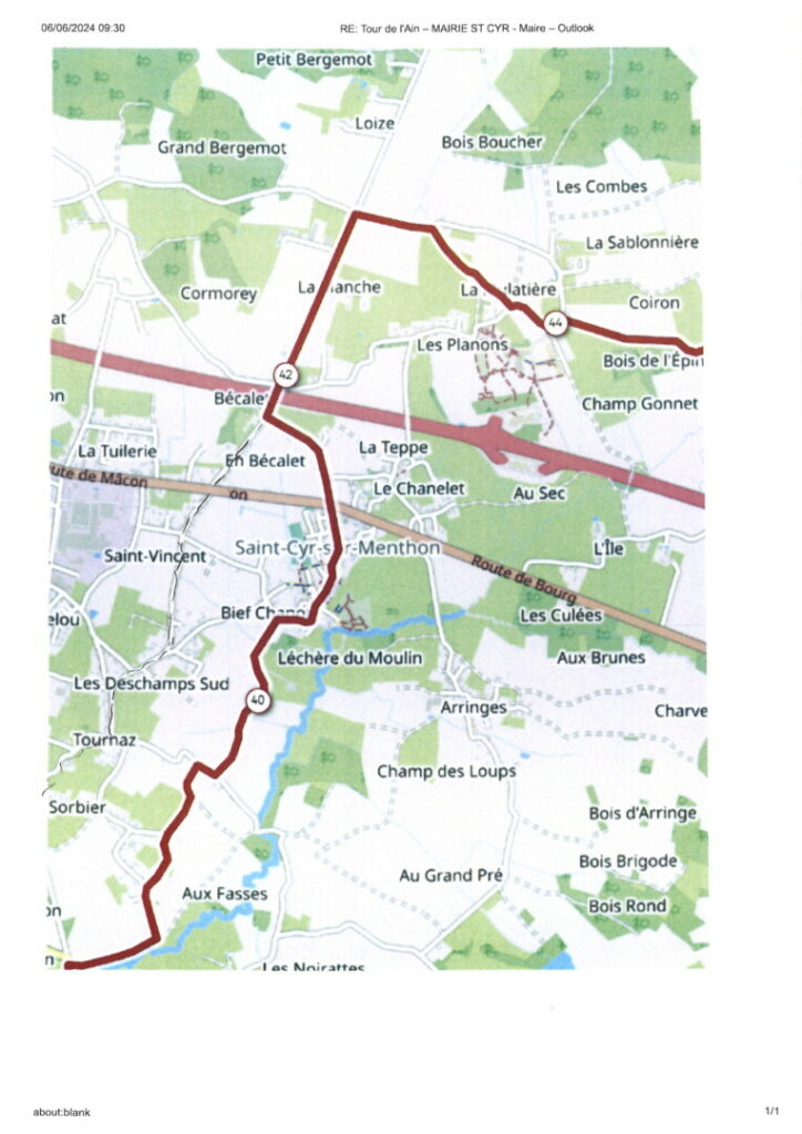 Carte du parcours du Tour de l'Ain