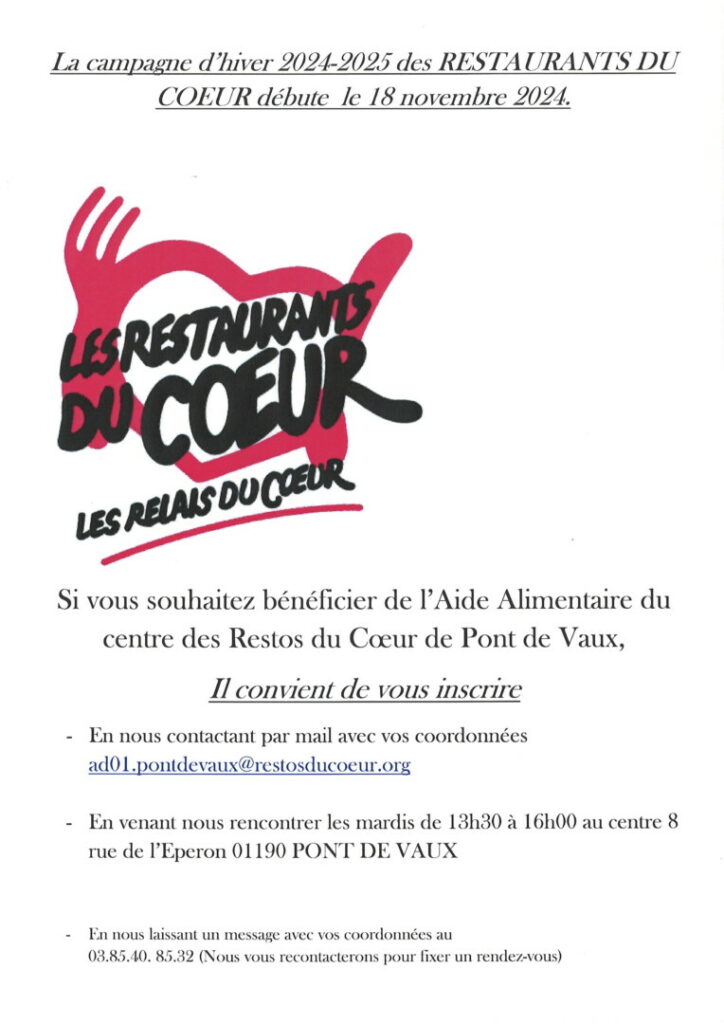 Ouverture Aide alimentaire Restos du Coeur